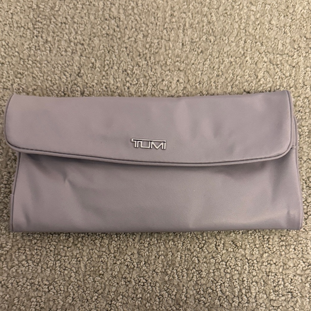 Tumi Lavender Nylon Fold-Over Pouch with Silver Logo